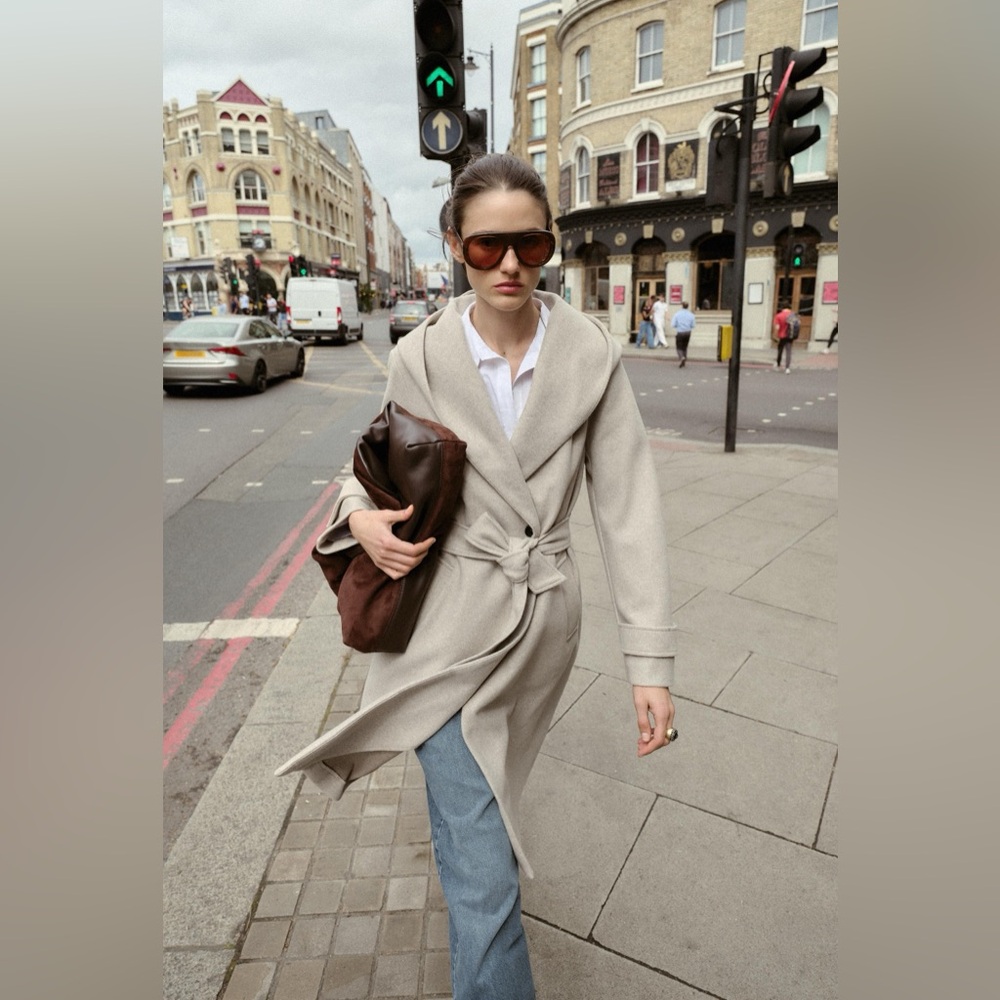Zara SOFT HOODIE COAT tie waist coat